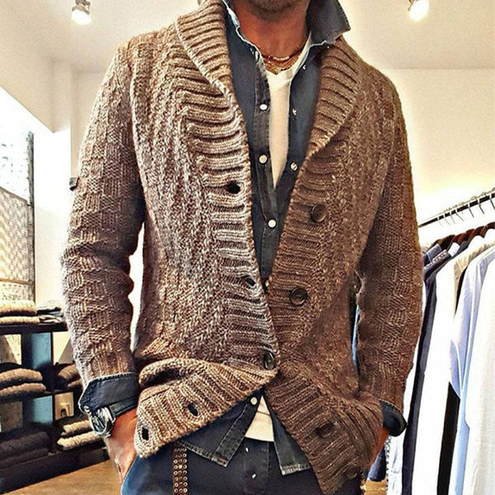 Czesław – Męski kardigan w stylu vintage z klapami, doskonały na eleganckie i casualowe okazje