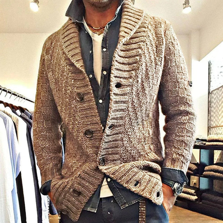 Czesław – Męski kardigan w stylu vintage z klapami, doskonały na eleganckie i casualowe okazje