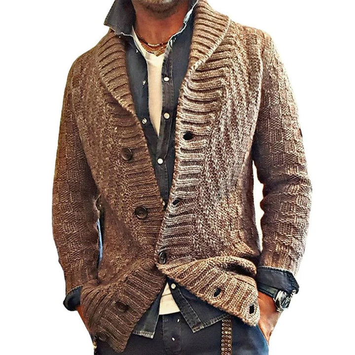 Czesław – Męski kardigan w stylu vintage z klapami, doskonały na eleganckie i casualowe okazje
