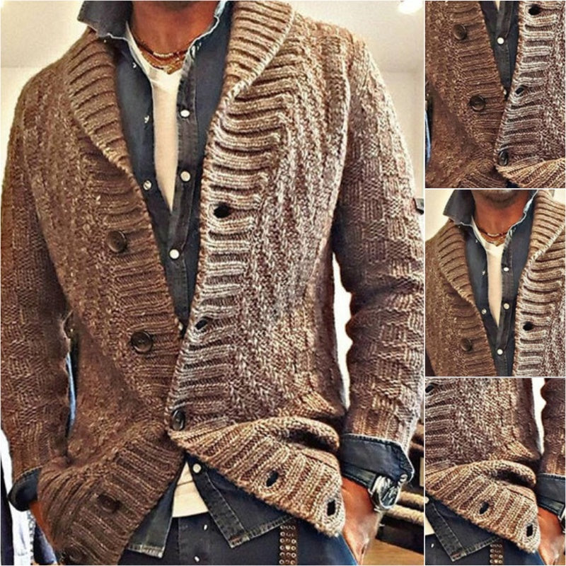 Czesław – Męski kardigan w stylu vintage z klapami, doskonały na eleganckie i casualowe okazje