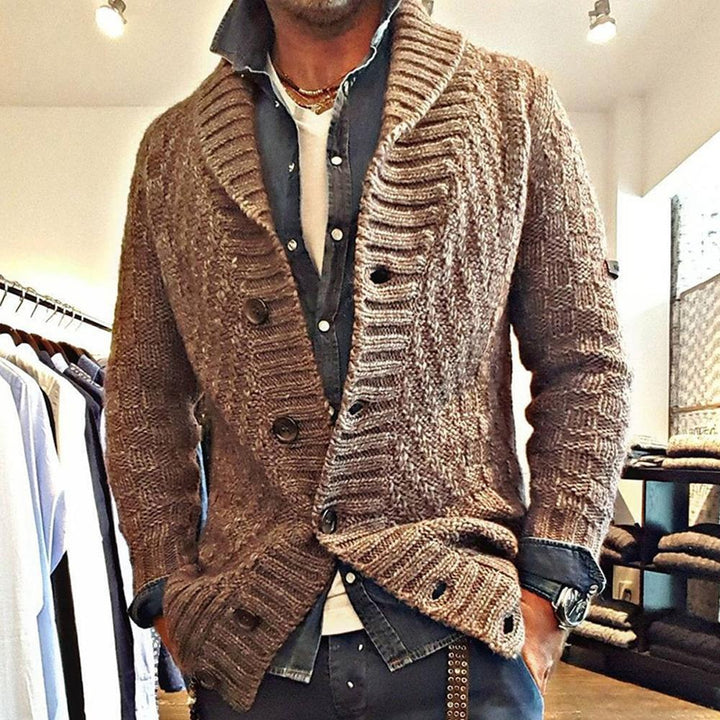 Czesław – Męski kardigan w stylu vintage z klapami, doskonały na eleganckie i casualowe okazje